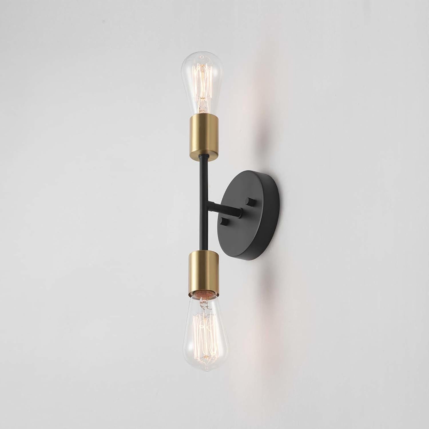 Globe Electric 52085 10" 2-Light Reversible Vanity Wall Light, Matte Black, Brass Accent Socket, Dimmable Lighting, E26 Open Socket, Beauty Room Accessories, Home Decor, Modern Lights for Bathroom
