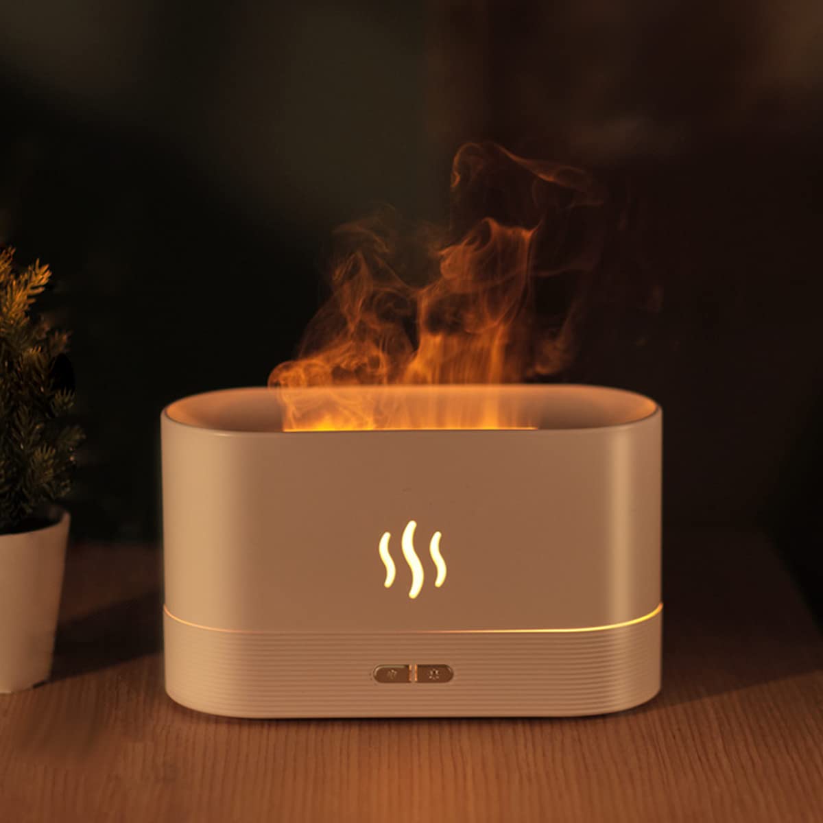 Difusor de Lámpara Nocturna con Forma de Llamas, 2 Modos de Brillos Ajustables, Humidificación Silenciosa de 180ml, Lámpara Nocturna Decorativa (Blanco-Cálido) - Blanco-Cálido