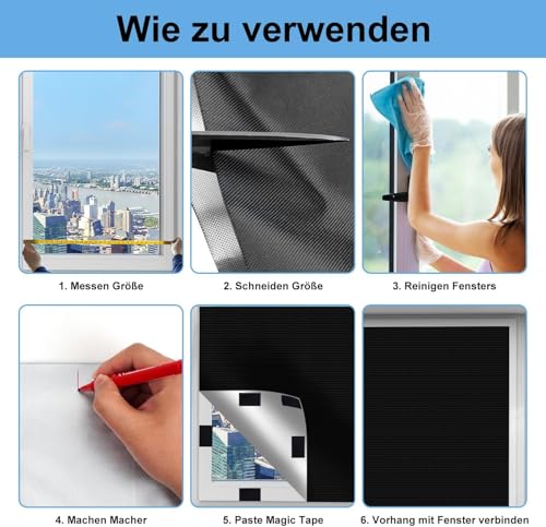 Fenster Verdunkelung - 300x145cm, MUTOUHE verdunklungsfolie für Fenster Verdunklungsrollo ohne Bohren, 100% Verdunklungsstoff Dachfenster Sonnenschutz Innen Rollo für Urlaub