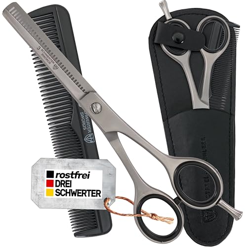 DREI SCHWERTER - Rostfreie professionelle Effilierschere Haarschere im Etui NEU mit Kamm