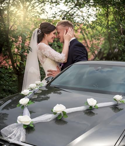 Duories Car decoration wedding bride couple rose decoration car decoration car wedding garland wedding car flower decoration wedding car decoration for wedding party,white - Image 2