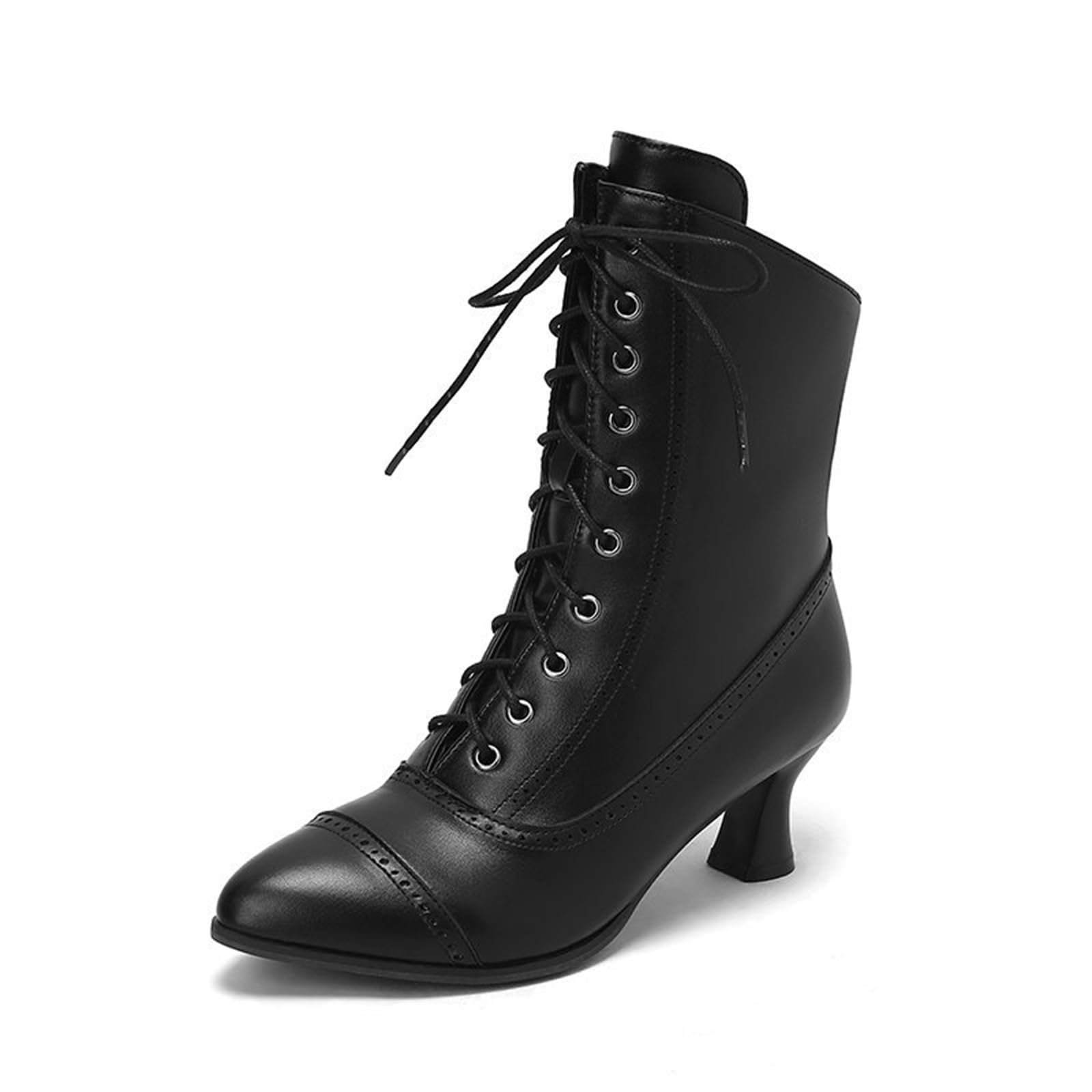 Victorian Boots for Women Vintage Renaissance Ankle Boots Kitten Heel Lace Up Pointed Toe Booties with Side Zipper