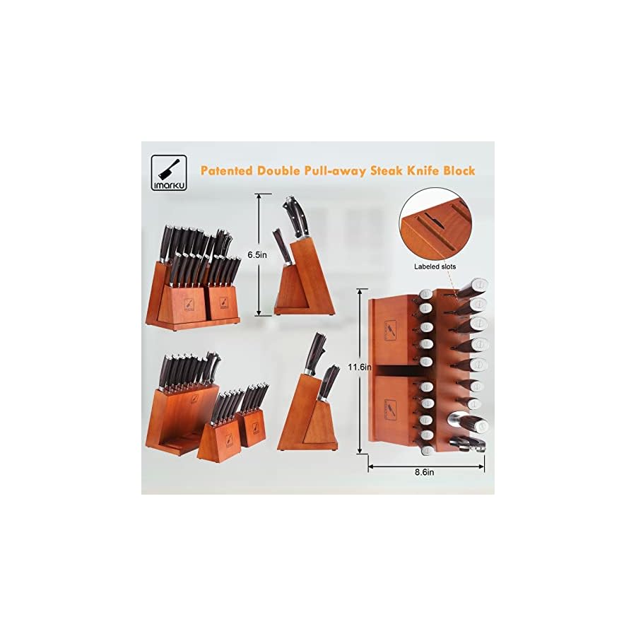 imarku Knife Set, 20-Pieces Premium Kitchen Knife Set, Japanese High Carbon Steel Knife Set with Block and 2 Pull-away Steak Knife Block Set, Best Gifts