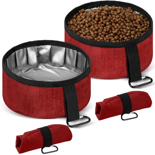 Meanplan 2 Pack Portable Dog Bowls Foldable Travel Dog Dish Portable Puppy Water and Food Bowl Pet Hiking Accessories for Small and Large Pets(Red,40 oz)