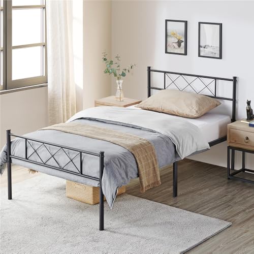 Yaheetech Cadre de Lit 90x190 cm avec Sommier, Lits Simples 1 Place pour Adulte, Lit en Métal 1...