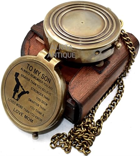 Brújula de Bolsillo Vintage de Latón con Estuche y Cadena miniatura 2