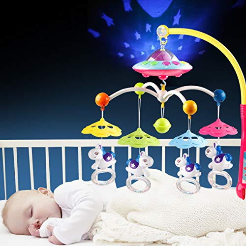 BOBXIN Baby Musical Crib Mobile with Projector,Light and 108 Melodies Music Box,Remote Control and Hanging Rattles Rotating,Gift for Newborn(with Bibs) - Thumbnail 3