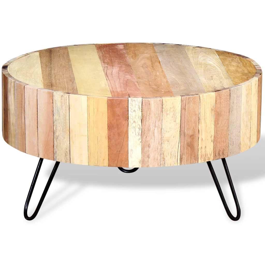 Tavolino da salotto in legno anticato massiccio, rotondo, 70 x 38