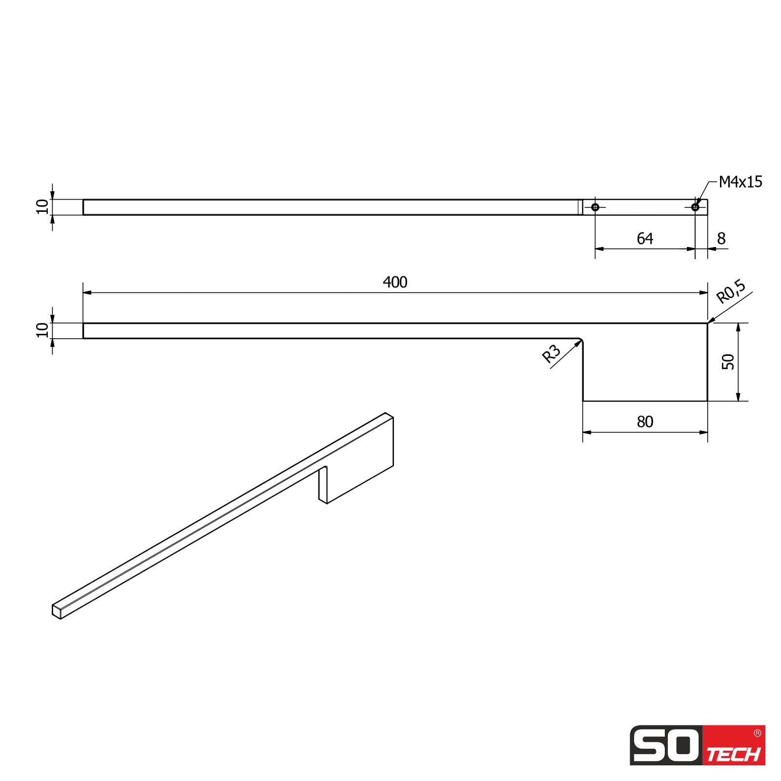 SOTECH 2 pièces Porte-serviettes PARAT pour montage sur armoire Aluminium massif chromé poli Longueur : 400 mm Hauteur : 50 mm Largeur : 10 mm Entraxe 64 mm