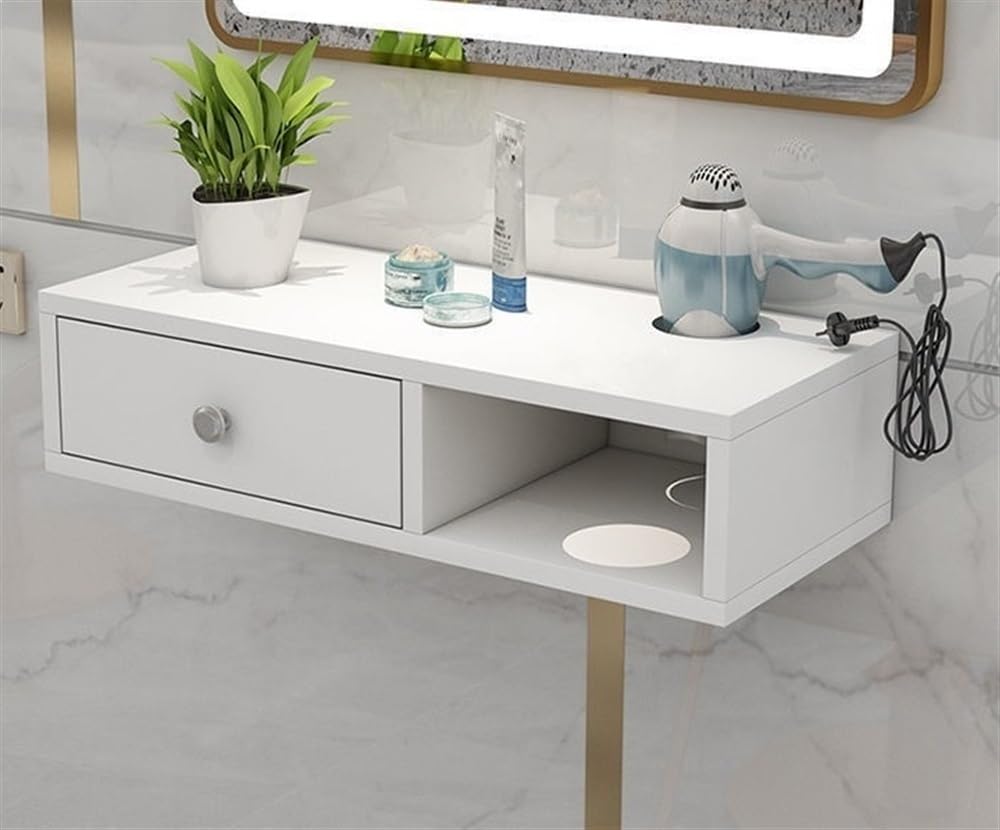 AYCDL Wall Mounted Night Stand Floating Nightstand with Drawer, Wooden Floating Shelves, Surrounded Drawers and Open Shelves, Floating Nightstand for Bedroom, Living,White