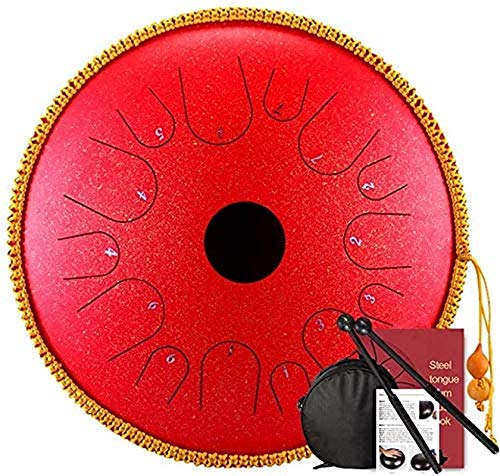 LLC- SUDA Handpan Drum, 14 Notes 14-inch Steel Drum Drum Aether Drum Aether Drum Easy to Learn with Chopsticks for Camping Meditation Yoga,Made in USA (Color : Red)