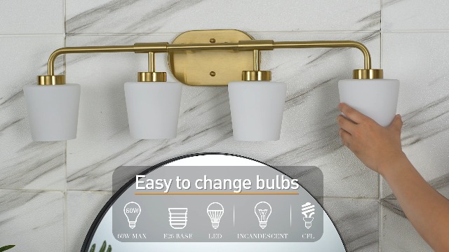 Image of Bathroom Light Fixtures Over Mirror, 4-Light Brushed Gold Vanity Lighting Fixtures with Milk White Glass, Farmhouse Champagne Bronze Wall Sconces Lighting, AD-22004-4W-GD