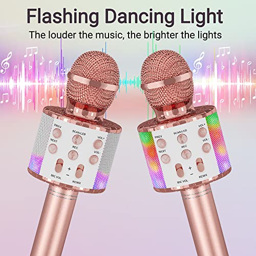 Ankuka-Microfono-Karaoke-Bluetooth-Wireless-Microfono-Bambini-Regalo-per-Bambini-3-12-Anni-Microfono-Giocattolo-Cambia-Voce-Compatibile-con-Android-iOS-PC-Oro-Rosa