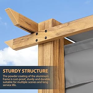 Happatio 10 x 13 wood grain aluminum pergola adjustable sun shade canopy with retractable roof for backyard deck patio by the poolgray  urban country home decor