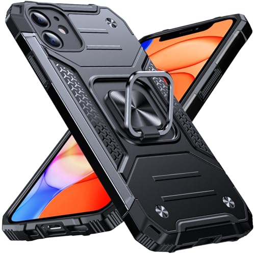 Image of Anqrp Heavy Duty Case for iPhone 11 Case with Enhanced Ring Holder Grip Stand, Military Grade Shockproof Rugged Drop Protective Silicone Hard Slim iPhone 11 Phone Case Cover, Matte Black