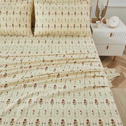 FADFAY Cal King Size 100% Cotton Beige Bed Sheets Set