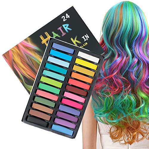 Hair Chalk 24 Colors Hair Chalk Pens Hair Chalk for Kids Non Toxic Washable Temporary Hair Chalk-Washable Hair Color Safe for Kids And Teen for Party Girls Gift Kids Birthday Christmas Gifts for Girls