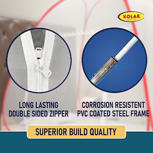 Image of KOLAR Supreme On Mosquito Net for Single Bed|Polyester 30 GSM|Foldable Machardani |Strong and Durable|Tent Type Corrosion Resistant - White Red Color