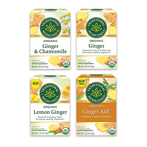 Image of Traditional Medicinals Organic Ginger Tea Variety Pack Promoting Digestion & Nausea Support, 64 Tea Bags (4 Pack)
