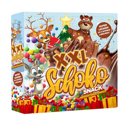 XXL Schoko Snack Adventskalender | 24 Türchen mit Mars, Twix, Snickers, Milky Way, Bounty & M&M’s Minis | Süßer Schoko Genuss im Advent | Handgepackt