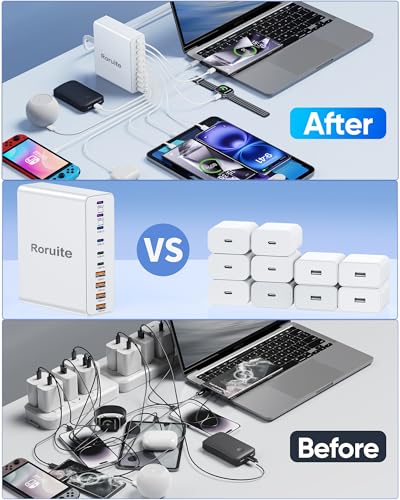 Image of 1000W USB C Charging Station, 120W PD GaN5 Super Fast USB C Charger Block-10 Port, Type C for PC Laptop MacBook Pro /Air Charger Compatible with iPhone 17 16 15 14 13 12 Pro Max, iPad, Galaxy