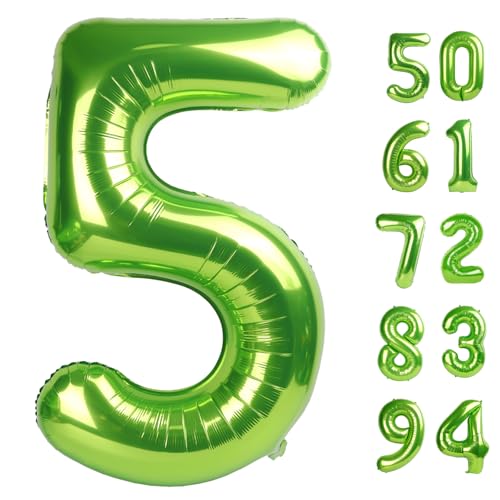 Image of Light Green 5 Balloon, Number Balloons 40 Inch, 5th Birthday Balloon Decorations, Light Green Party Supplies, 5 Number Balloons, Number 5 Balloon