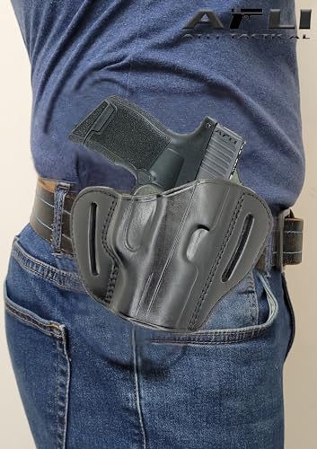 Sig P365 OWB Leather Holster - Handmade Concealed Carry Belt Gun Holster - for Sig P365, X, XL, SAS, Macro / / Rgr LCP LC9s EC9s / Kahr CW9 / S&W CSX Pistols - P365 Pancake Holsters