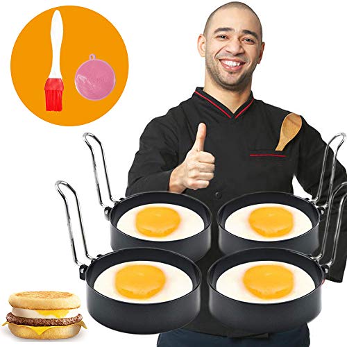 MSDADA Egg Ring, 4 Pcs Stainless Steel Non-Stick Round Egg Cooking Rings, Household