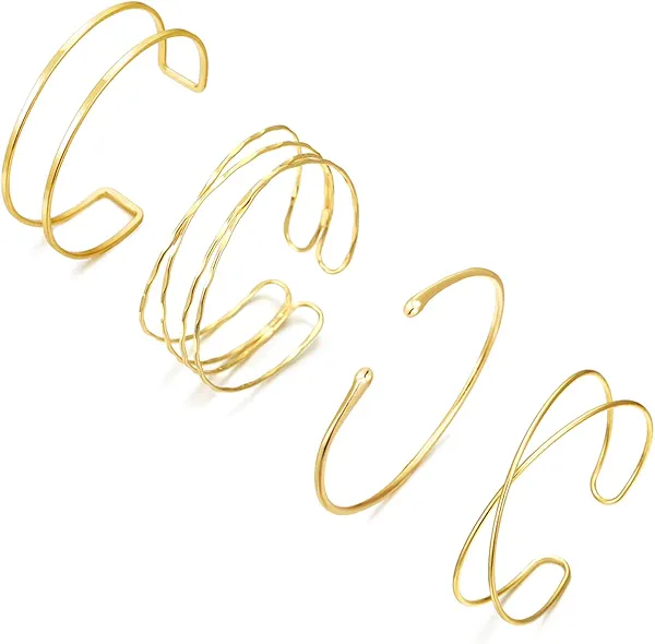 COLOYAN 4PCS Upper Arm Cuff Jewelry for Women, Arm Cuff Gold Silver, Minimalist Arm Cuff Bracelet, Adjustable Coil Armlet