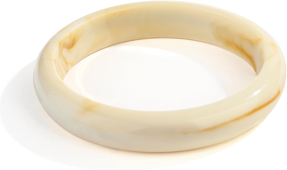 WOWORAMA Thin Acrylic Resin Bangles Bracelet for Women Dainty Round Acrylic Bracelets Cream White Tortoise Acetate Resin Bangles Simple Plastic Bracelet Jewelry