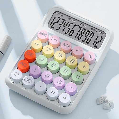 Calcolatrice colorata con tastiera meccanica per casa, scuola, ufficio, innovativa calcolatrice elettronica con interruttore meccanico (WHITE)