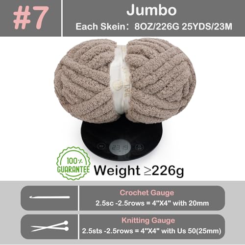 Chunky Yarn for Hand Knitting, Chunky Chenille Blanket Yarn for Crocheting, Bulky Soft Fluffy Chenille for Blanket Project, 8 Pack of 8oz/25yds, Vintage Khaki