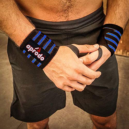 Image of Aprodo Fitness Combo Power Nylon Weightlifting Belt with Wrist Support (1 Pair) for Men and Women (Black Blue Combo, Medium 32'' - 36'')