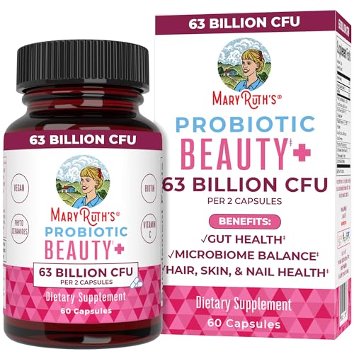 MaryRuth Organics Probiotic, Collagen, 1 Month Supply, Collagen Pills, Collagen & Probiotic Capsule for Hair Skin & Nails, Biotin for Adults, Vegan, Non-GMO, Gluten Free, 60 Count