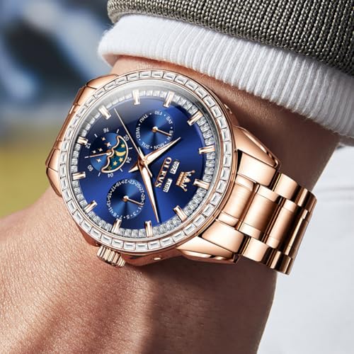 Image of OLEVS Automatic Men Watch Self Winding Mechanical Luxury Dress Moon Phase Stainless Steel Waterproof Luminous Calendar Wrist Watch