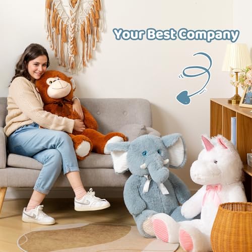 BEJOY XXL Großer Elefant Teddy Stofftier mit 3D Blauen Augen, Plüschtiere Weiches Kuscheltier für Kinder, 100cm