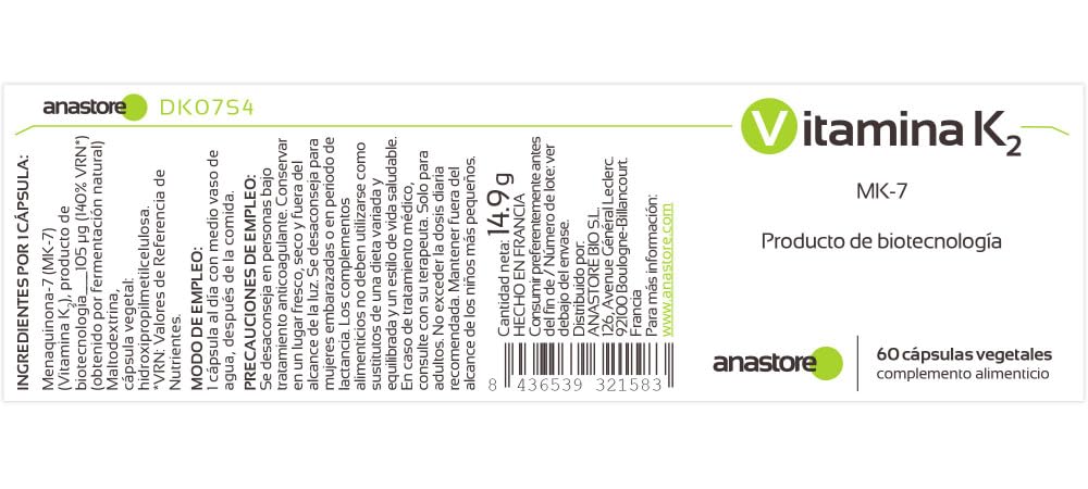 VITAMINA K2 * PACK 3+1 GRATIS * 105 μg / 240 capsule * Articolazioni (cartilagine, infiammazione), Cardiovascolare (circolazione), Ossatura * 100% soddisfatti o rimborsati * Fabbricato in Francia