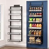 Clothink Over the Door Pantry Organizer 6 Tier Hanging or Wall Mounted Spice Rack with Adjustable Basket,Heavy Duty Metal Seasoning Organizer Shelf for Kitchen Pantry and Bathroom