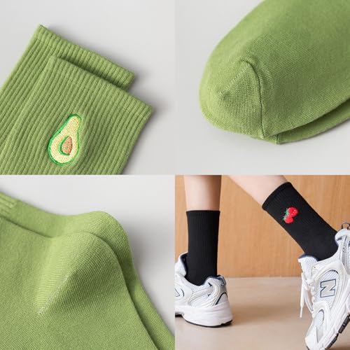 Fruit Socks Cute Socks for Women Crew Socks Cotton Embroidered Banana Avocado Strawberry 4-6pairs3