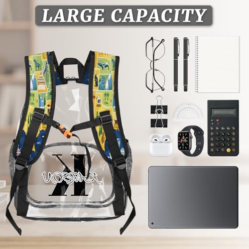 Personalized Large Clear Backpack Stadium Approved Heavy Duty PVC Plastic Custom Map of The United States Transparent Backpacks See Through Bag with Name, Animals Theme3