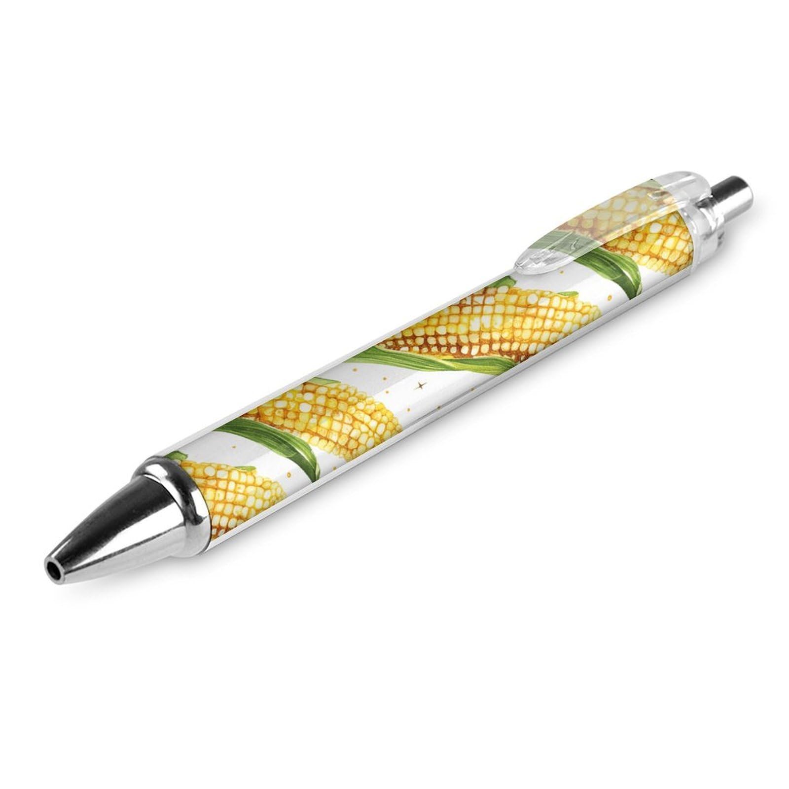 LLUTSNTH Cartoon Corn on The Cob Ballpoint Pens Black Medium Point 0.55mm Ball Point Pen Retractable Office Pens with Super Soft Grip Writing Ink Pen