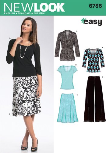 New Look Patrón de Costura 6735: Misses Separates, Talla A, Terciopelo, Blanco, 38-50