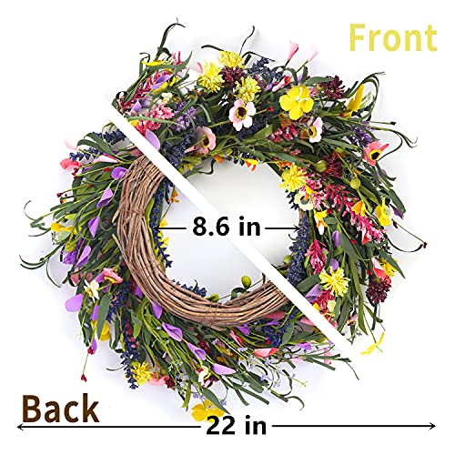 Sggvecsy Daisy And Lavender Wreath 22’’ Wildflower Wreath Spring And Summer Wreath Artificial Spring Wreath Silk Summer Wreath For Front Door Home Wall Wedding Festival Farmhouse Holiday Decor #TOP4