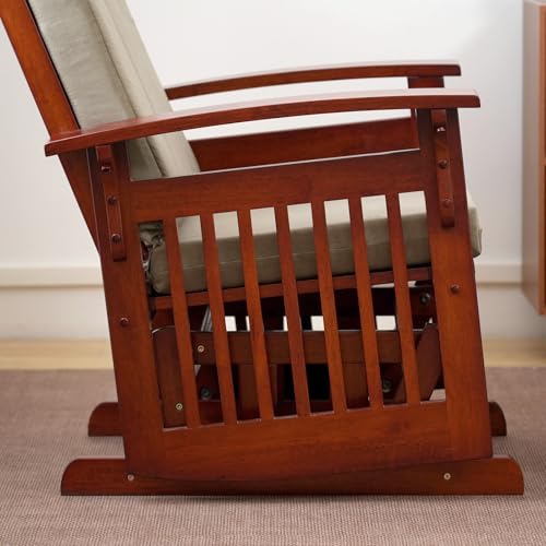 Image of Nursery Glider Rocking Chair with Ottoman, Smooth 360 Swivel Motion for Breastfeeding, Easy Assembly, Solid Hardwood Frame, Comfortable Adult Rocker for Living Room, Brown
