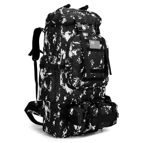 King'sGuard Mochila de Acampamento e Caminhada 100L, Mochila Militar Molle, Preta, 39 x 22 x 80 cm