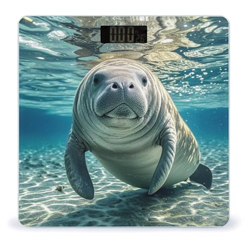 Báscula digital de baño Ocean Animal Manatee con vidrio templado miniatura 1