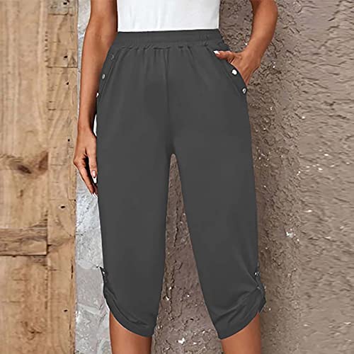 High Waist Capri Pants for Women Summer Solid Stretch Loose Fit Crop Pants Ladies Casual Pants Comfy Work Capris2