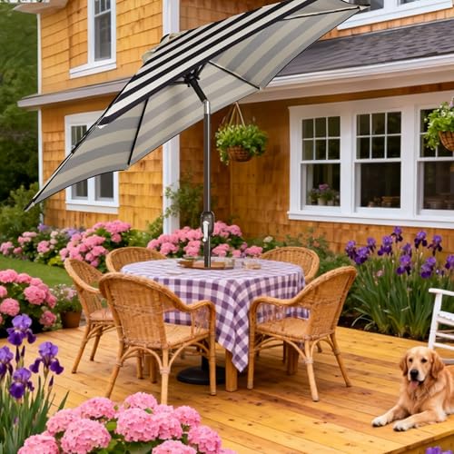 Image of Blissun 7.5 ft Patio Umbrella, Yard Umbrella, Outdoor Market Umbrella with Push Button Tilt Crank, Black & Beige