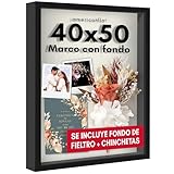 Americanflat Marco con Profundidad - Marco Fotos 40x50 cm Negro Parte Trasera de Lino Suave - Marco de Fotos de Madera con Plexiglás y Accesorios para Colgar - Marco de Fotos Pared y Mesa