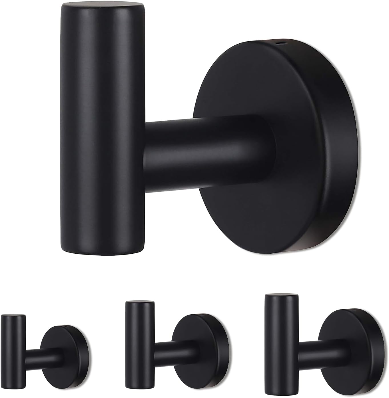 ccko Black Towel Hook Robe Coat Hooks Bathroom Matte Black Wall Hook Heavy Duty 304 Stainless Steel Towel Hanger Clothes Hook for Bathroom Bedroom Kitchen Hotel Garage 4 Packs